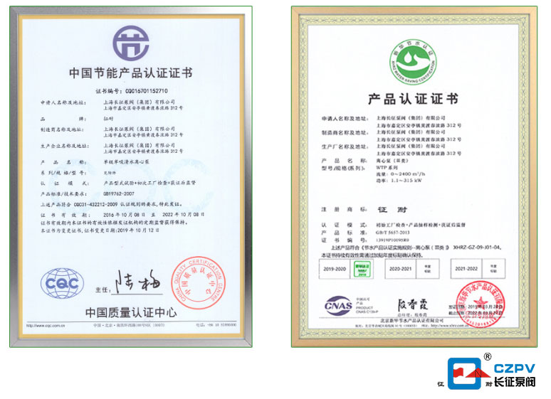 長(cháng)征水泵取得中國節能產(chǎn)品認證證書(shū)圖片